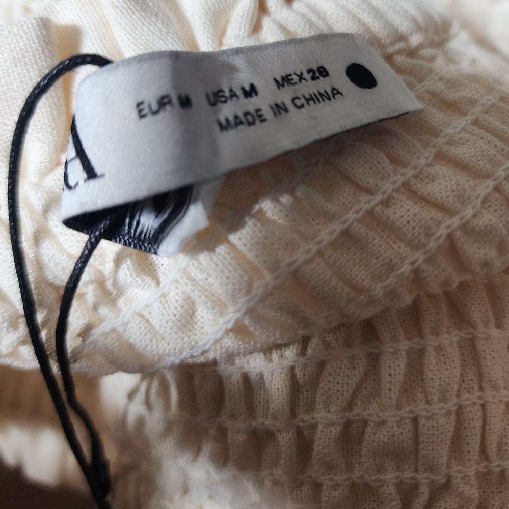 NWOT Zara Linen Blend Tribal Smocked Flare Skirt, Strapless Top Swim Cover M - Picture 13 of 13